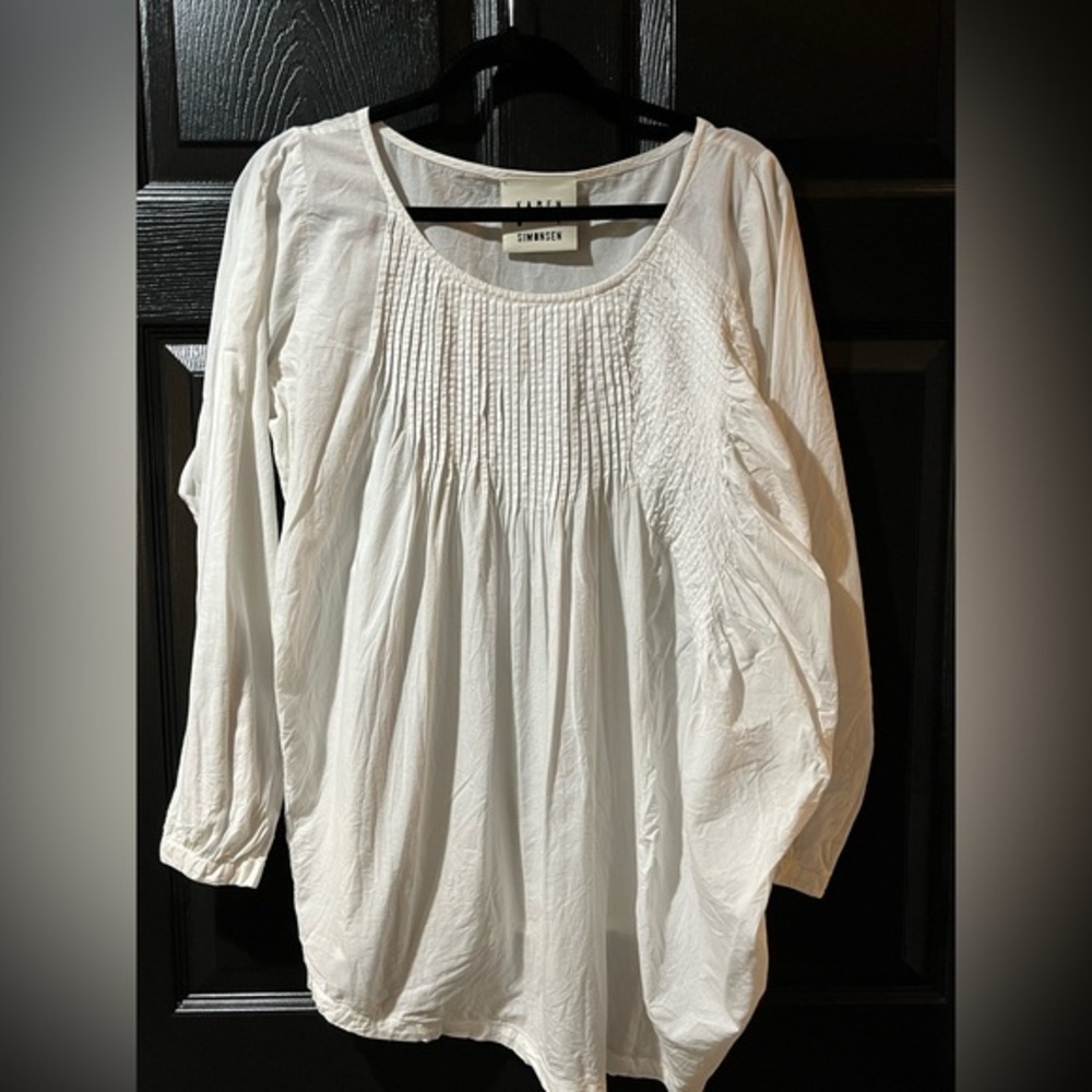 Karen Simonsen Asymmetric Pintuck Cotton Blouse